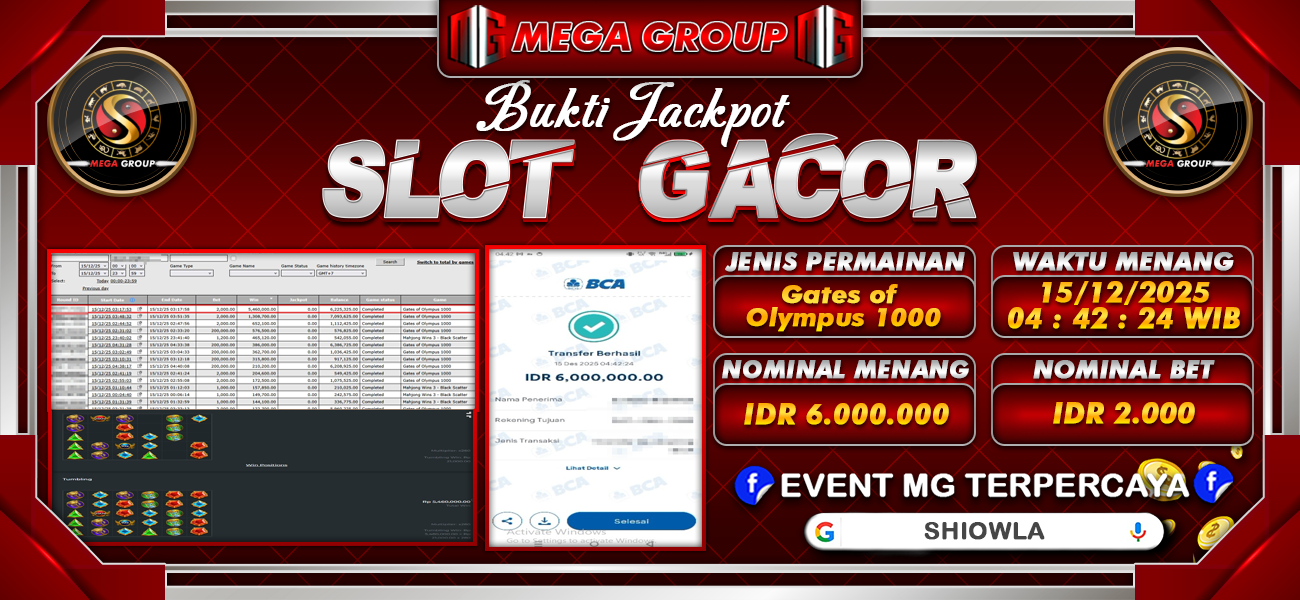 Bukti JP situs Shiowla hari Senin, 15 Desember 2025