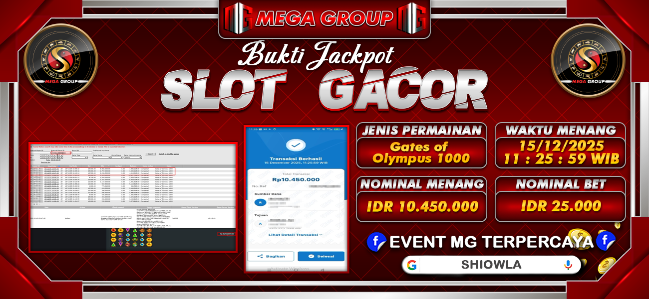 Bukti JP situs Shiowla hari Senin, 15 Desember 2025