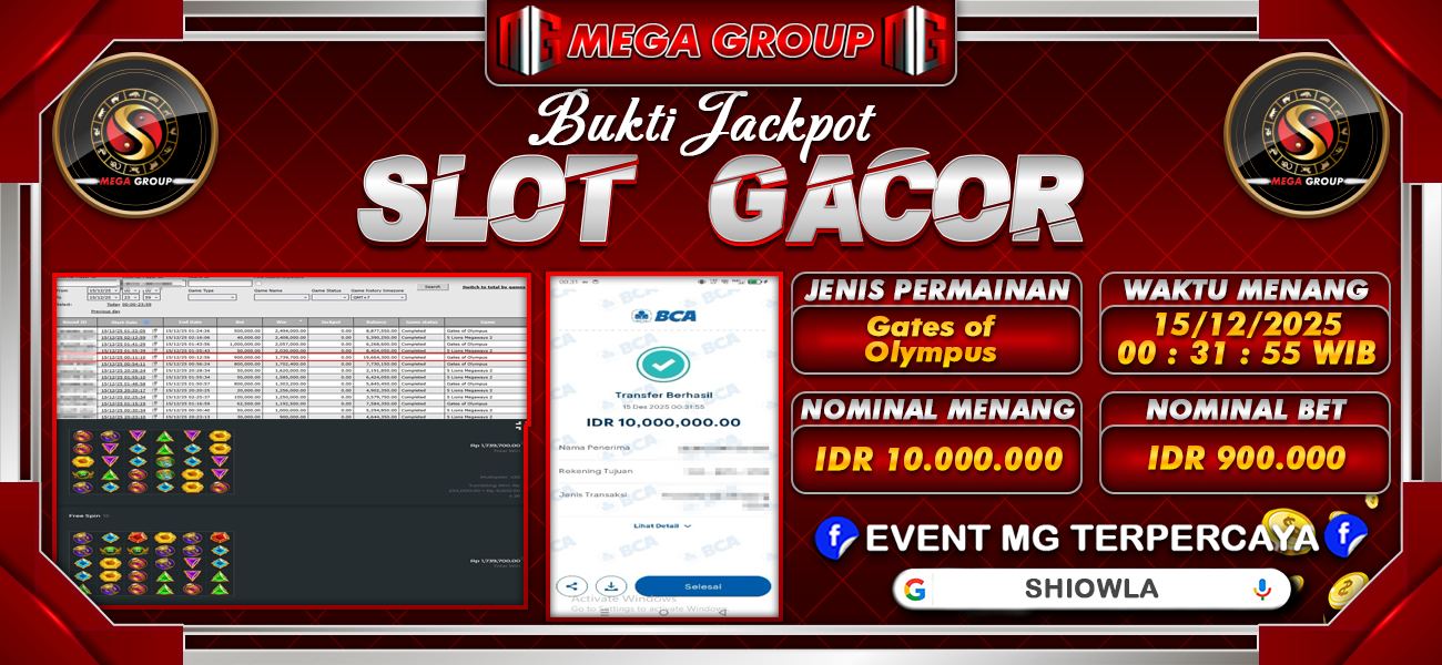 Bukti JP situs Shiowla hari Senin, 15 Desember 2025