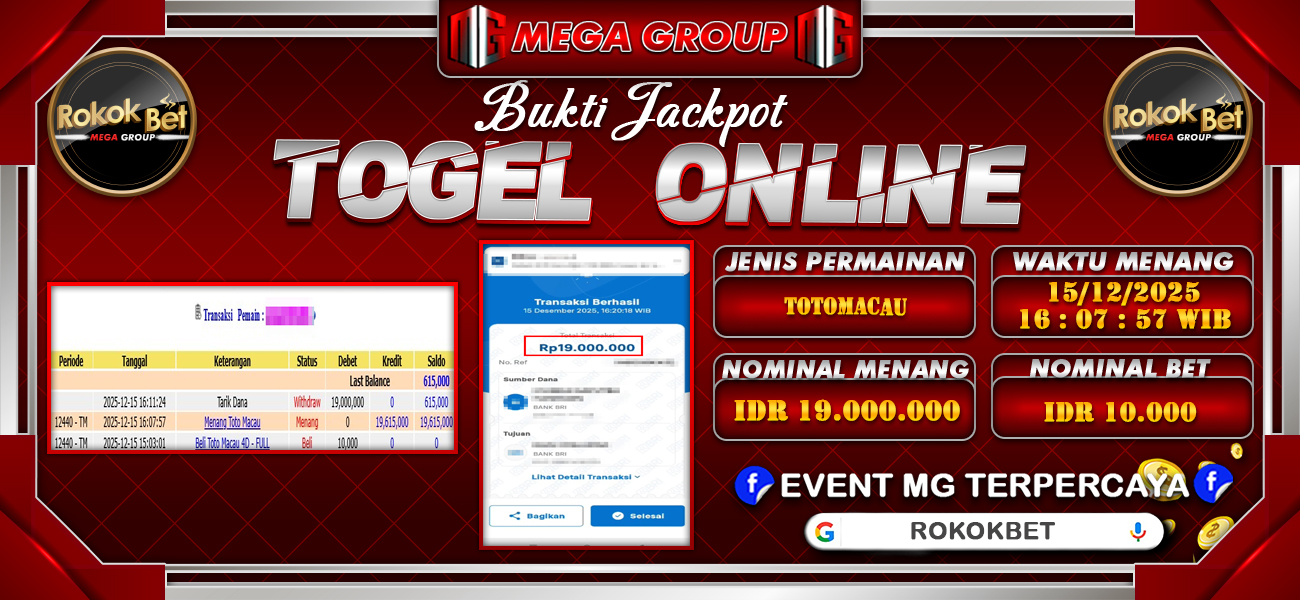 Bukti JP situs Rokokbet hari Senin, 15 Desember 2025